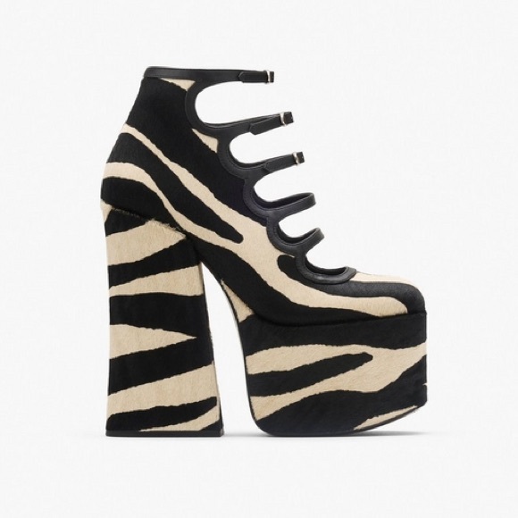 Marc Jacobs Kiki black tan zebra calf hair strappy chunky platform ankle boots - Picture 10 of 12